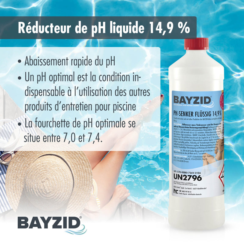 1 kg BAYZID® pH Minus flüssig 14,9% für Pools in Flaschen - Höfer Chemie GmbH