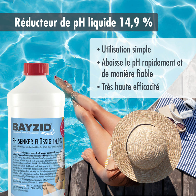 1 kg BAYZID® pH Minus flüssig 14,9% für Pools in Flaschen - Höfer Chemie GmbH