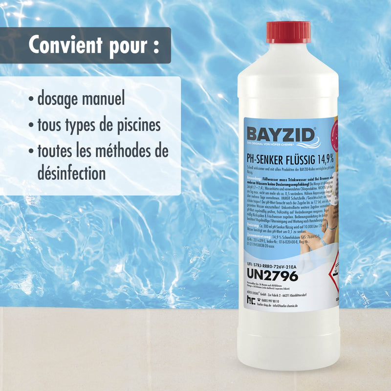 1 kg BAYZID® pH Minus flüssig 14,9% für Pools in Flaschen - Höfer Chemie GmbH