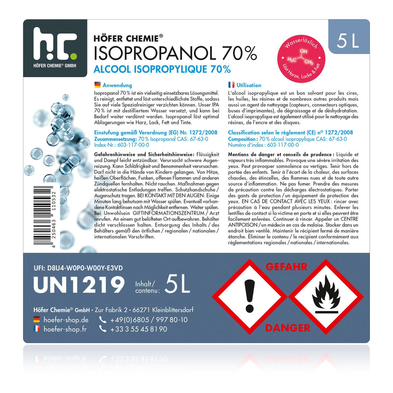 5 L Höfer Chemie® Isopropanol 70% in Kanistern