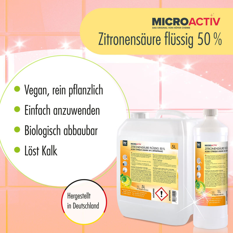 5 L Microactiv® Zitronensäure 50% flüssig Entkalker in Kanister