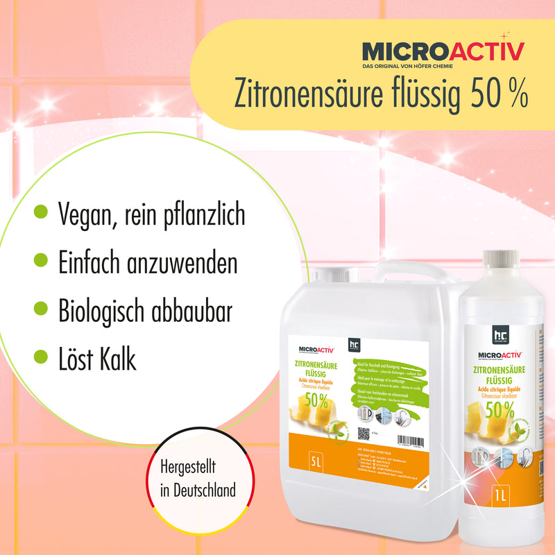 Acide Citrique Liquide 50% MICROACTIV® détartrant en bouteille de 1 L