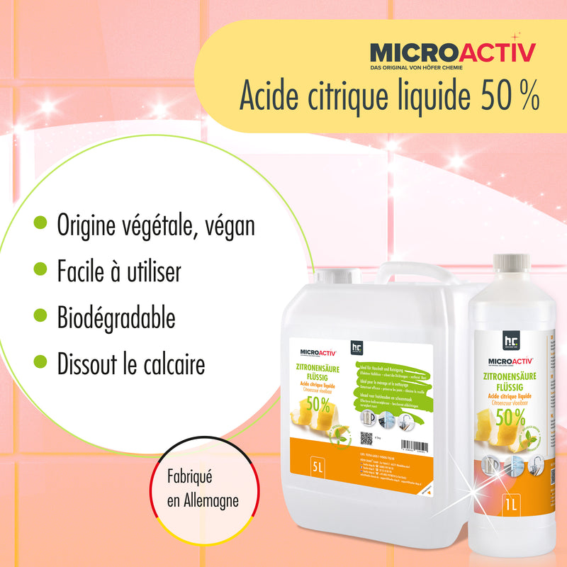 Acide Citrique Liquide 50% MICROACTIV® détartrant en bouteille de 1 L