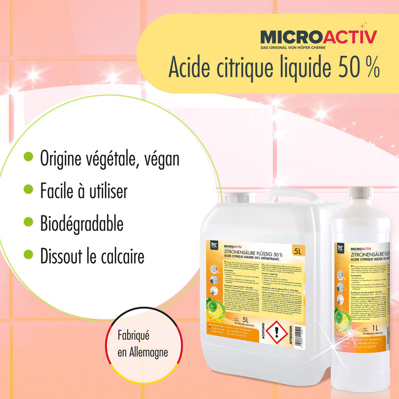 Acide Citrique Liquide 50% Microactiv® détartrant en bidon de 5 L