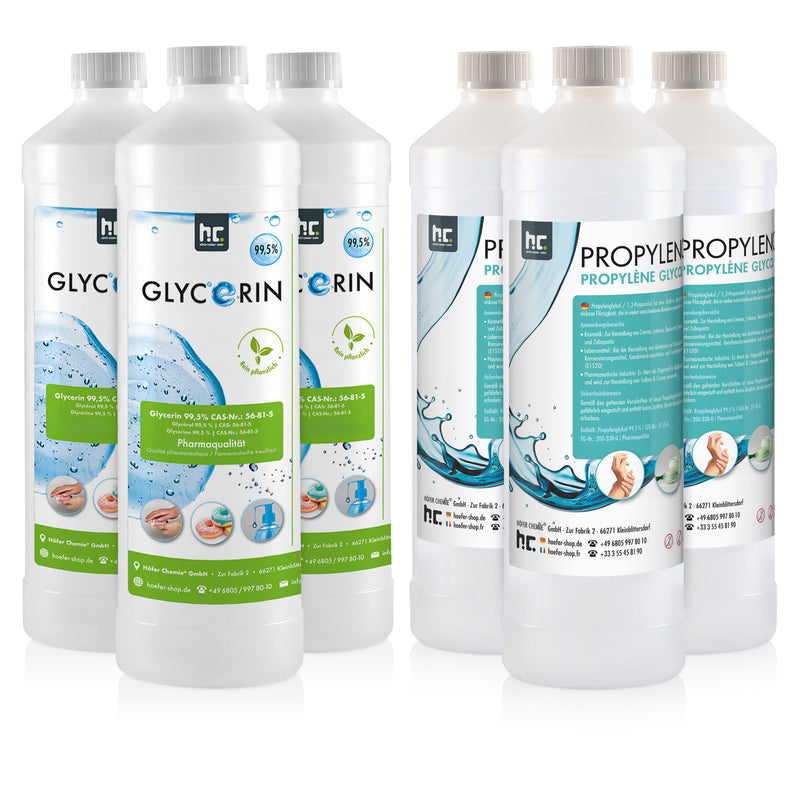 Kit de 1 L de propylène glycol et 1 L de glycérine de qualité pharmaceutique