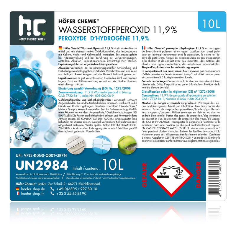 10 L Höfer Chemie® Wasserstoffperoxid 11,9% in Kanister - Höfer Chemie GmbH