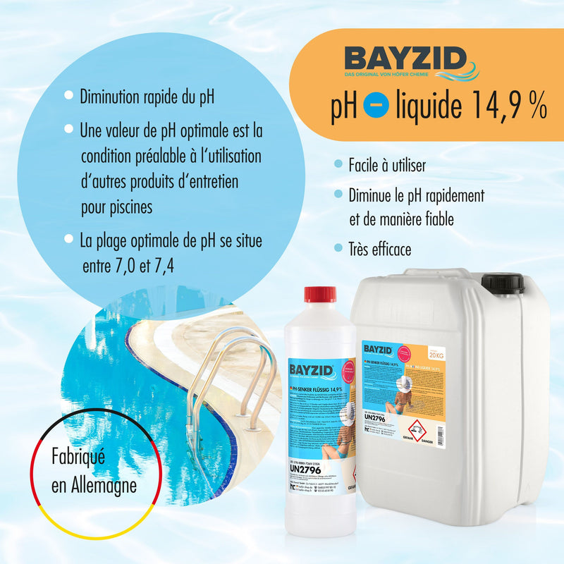 1 kg BAYZID® pH Minus vloeistof 14,9% voor zwembaden in flessen